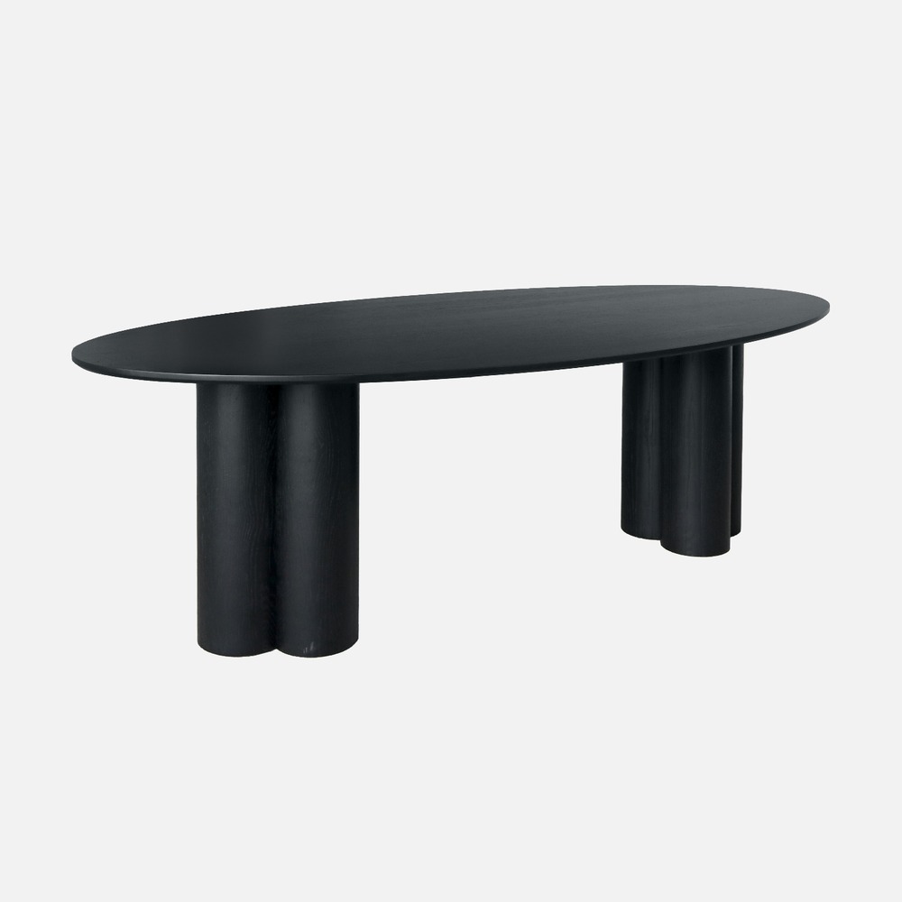 Table à manger ovale bois d'hévéa et placage chêne 8 places 220cm - leonore