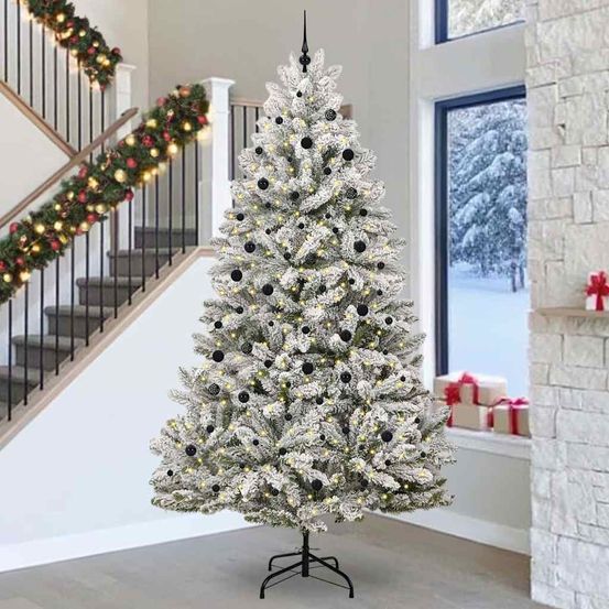 Très grand sapin de noël floqué 300 cm, prêt à poser avec lumières led et 120 décorations