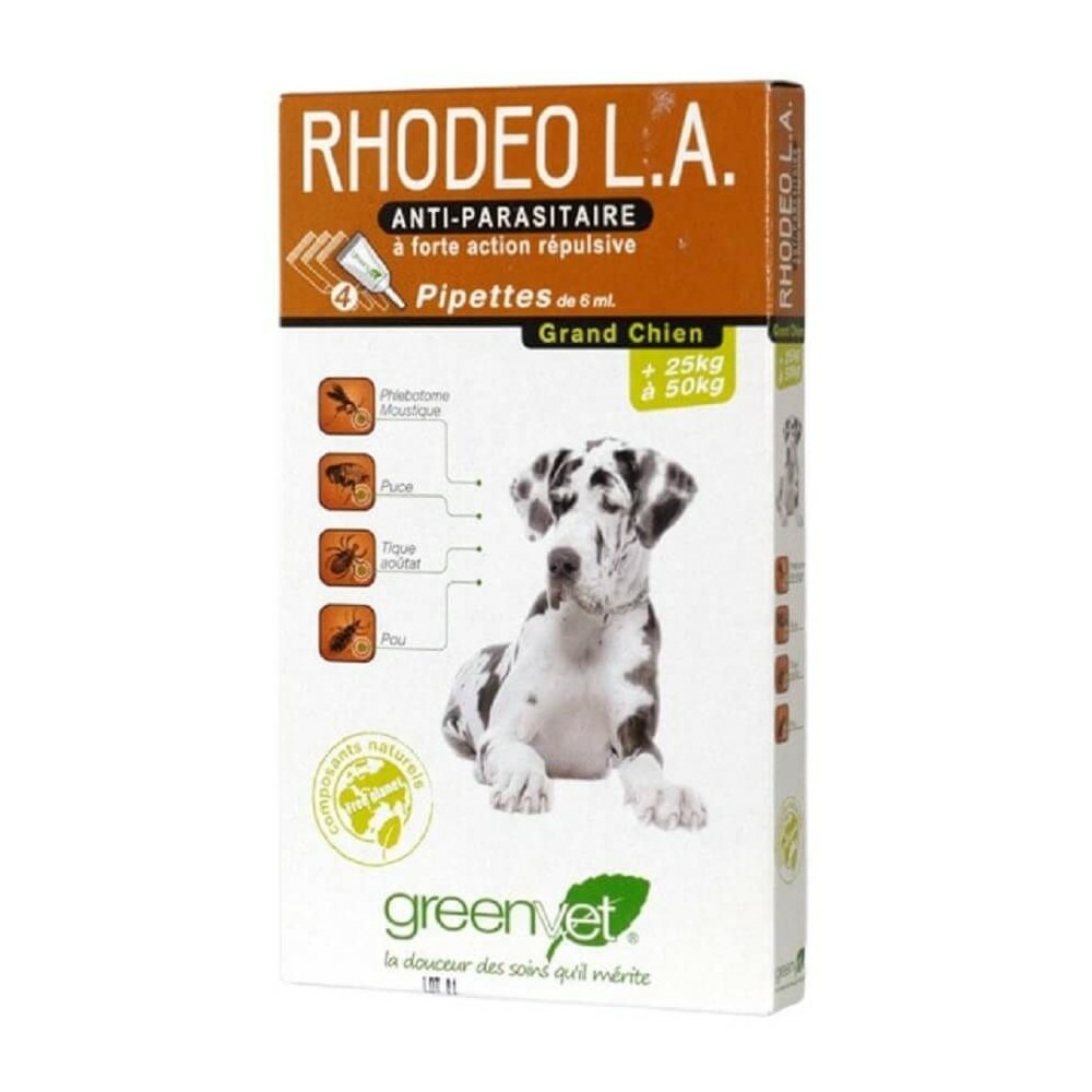 Rhodeo l.a. Pipette antiparasitaire grand chien 25 - 50 kg - greenvet 4 pipettes