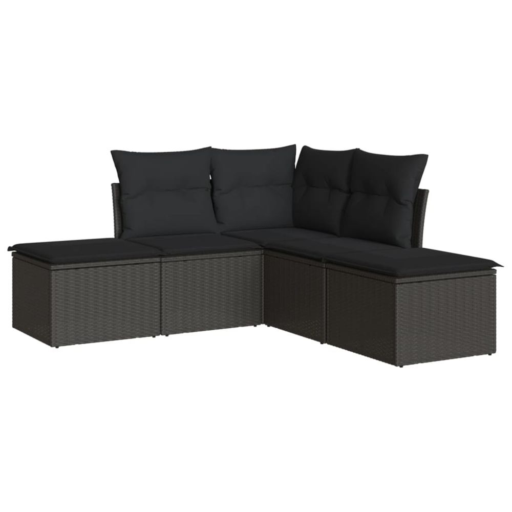 Salon de jardin 5 pcs avec coussins noir résine tressée
