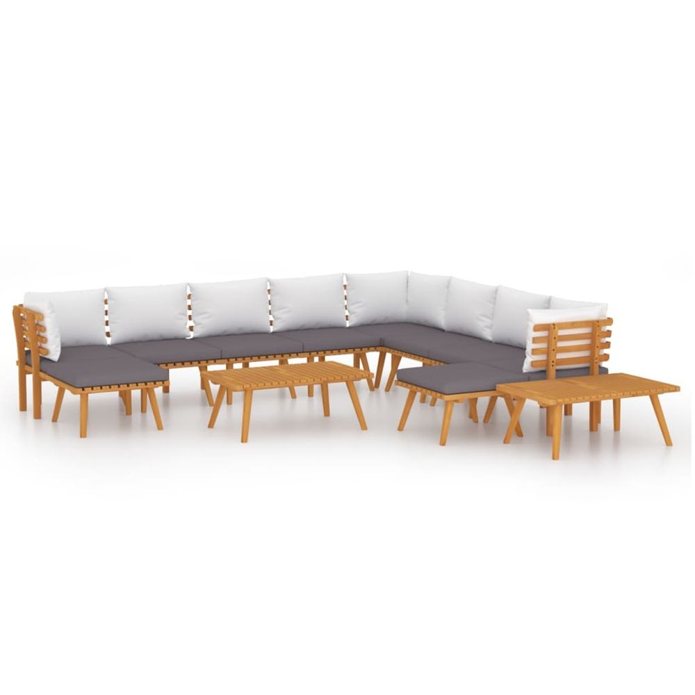 Salon de jardin 12 pcs avec coussins bois d'acacia solide