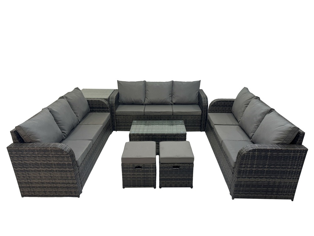 Ensemble de canapés en rotin 11 places salon de jardin avec table basse canapé 3 places table d'appoint 2 petits tabourets