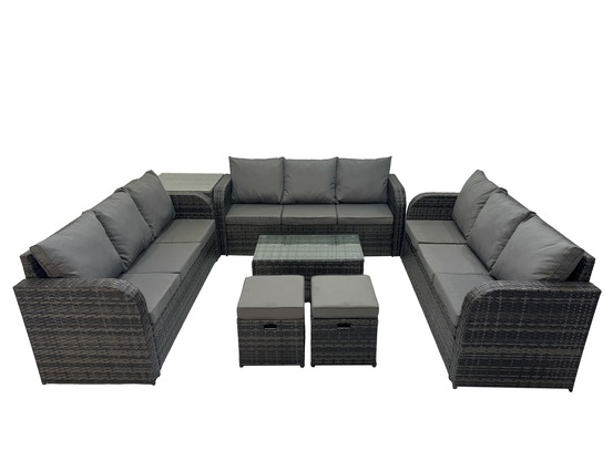 Ensemble de canapés en rotin 11 places salon de jardin avec table basse canapé 3 places table d'appoint 2 petits tabourets