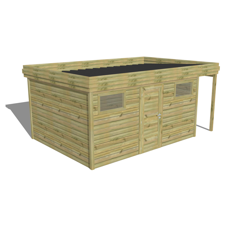 Abri de jardin bois pin traité autoclave 27mm - 5,34x3,44m / 18m2 - bac acier - abri français