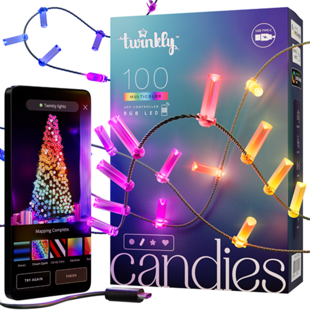 Guirlande bougie connectée ip20 6m 100 leds rgb fil vert twinkly candies