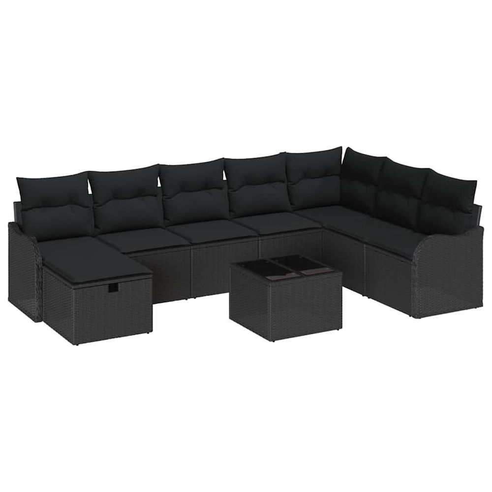 Ensemble de canapé de jardin 9 pc noir polyrotin