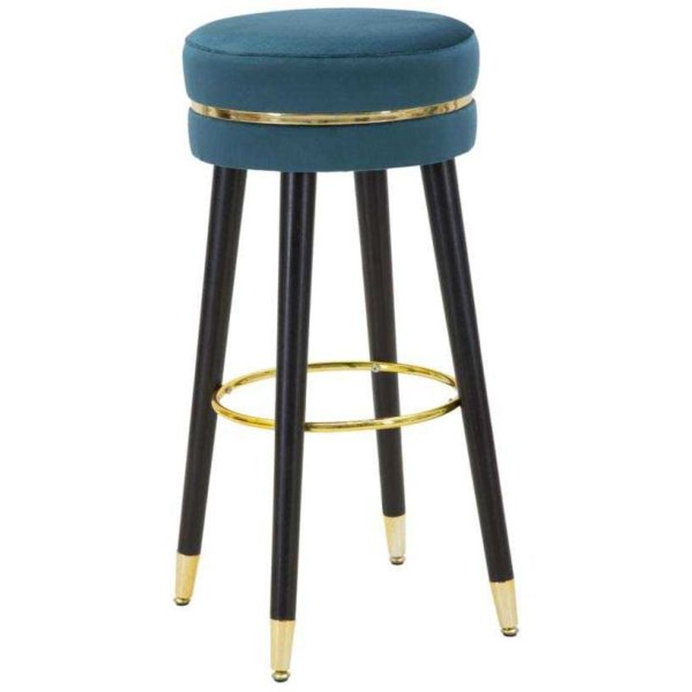 Tabouret de bar en tissu et métal paris 35 x 74 cm bleu - doré et noir