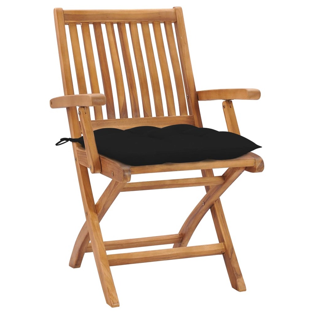 Chaises de jardin lot de 2 et coussins noir bois de teck massif