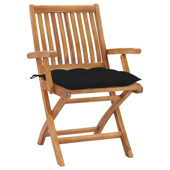 Chaises de jardin lot de 2 et coussins noir bois de teck massif