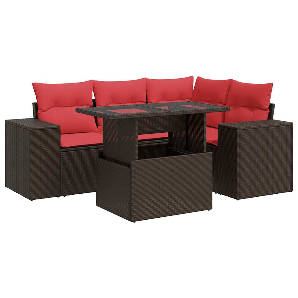 Salon de jardin avec coussins 5pcs marron résine tressée acacia