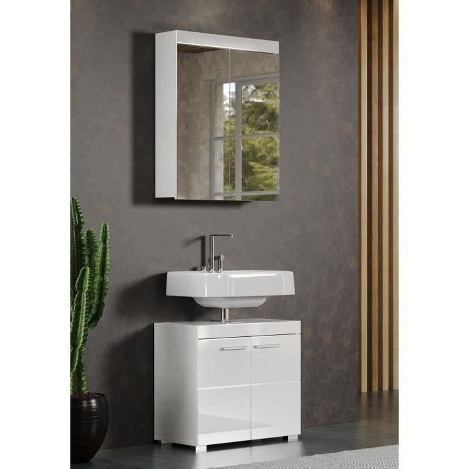 Armoire de toilette - miroir - 2 portes - blanc - l60 x p17 x hauteur 77 cm - amanda