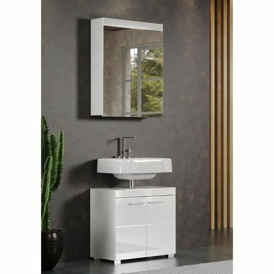 Armoire de toilette - miroir - 2 portes - blanc - l60 x p17 x hauteur 77 cm - amanda