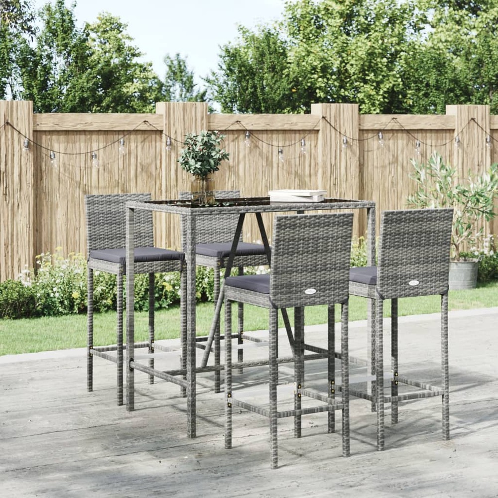 Ensemble de bar de jardin 5 pcs avec coussins gris poly rotin
