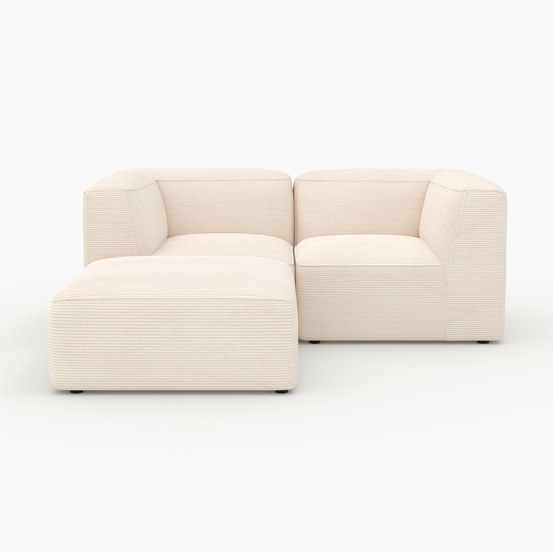 Mina-canapé modulable en velours blanc 2 places avec pouf