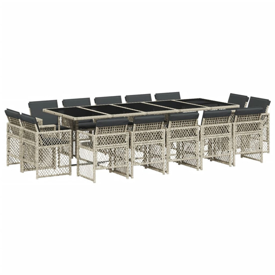 Ensemble à manger de jardin et coussins 15 pcs gris clair rotin