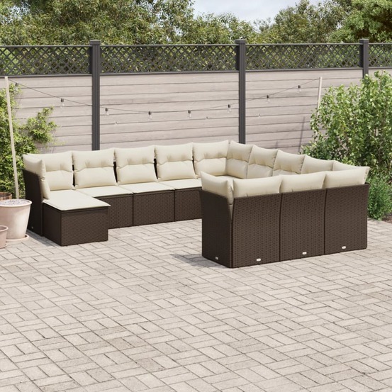 Salon de jardin avec coussins 12 pcs marron résine tressée