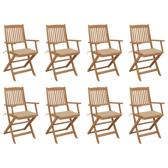 Chaises pliables d'extérieur et coussins lot de 8 bois d'acacia