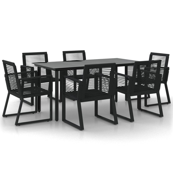 Ensemble à manger de jardin 7 pcs noir rotin pvc