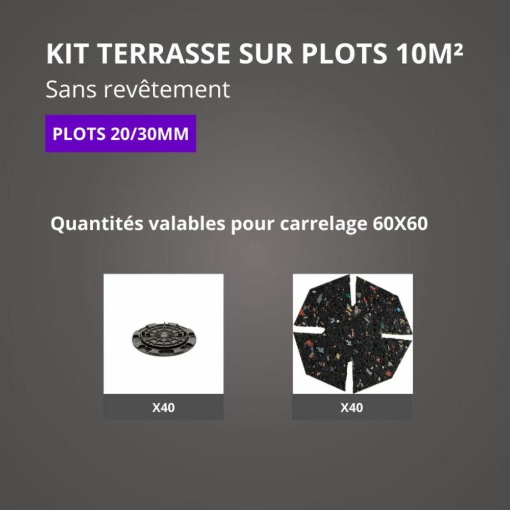 Kit terrasse sur plots sans revêtement 10m² - finition gris aluminium - 20/30 mm - jouplast