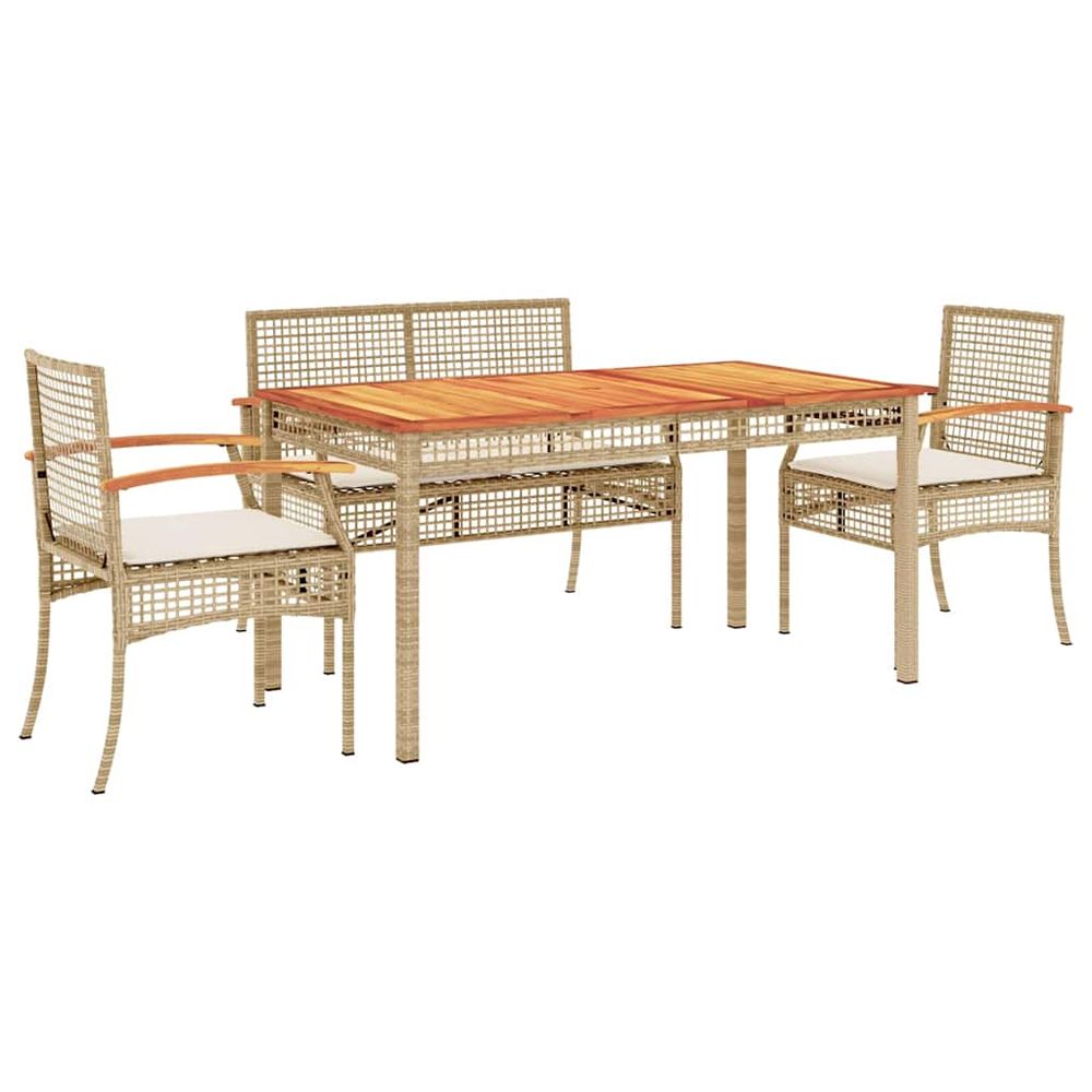 Ensemble à manger de jardin avec coussins 5pcs beige poly rotin