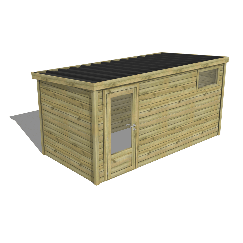Abri de jardin bois pin traité autoclave 27mm - essentiel - 4,34x2,14m / 9m2 - bac acier - abri français