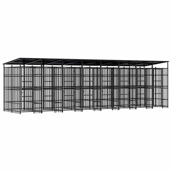 Enclos chien extérieur acier avec toit 14,75 m² jardin noir