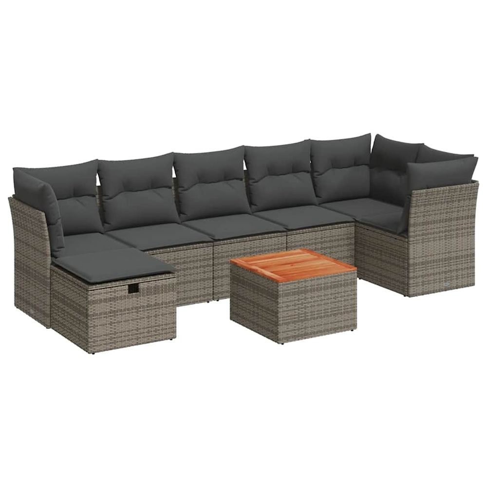 Salon de jardin 8 pcs avec coussins gris résine tressée