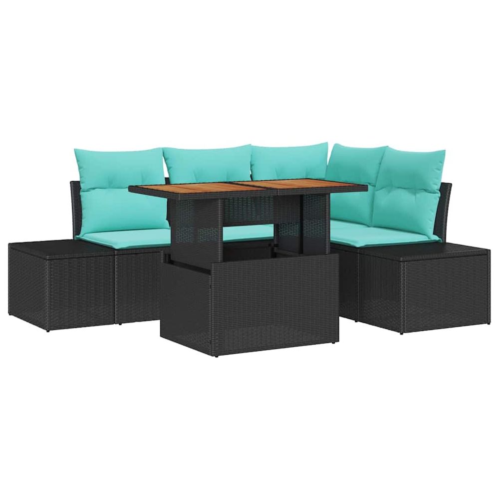 Ensemble de canapé de jardin 5 pc noir rotin synthétique