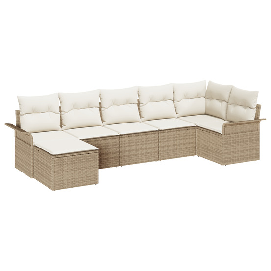 Ensemble de canapés de jardin 7 pièces avec coussins beige poly rattan