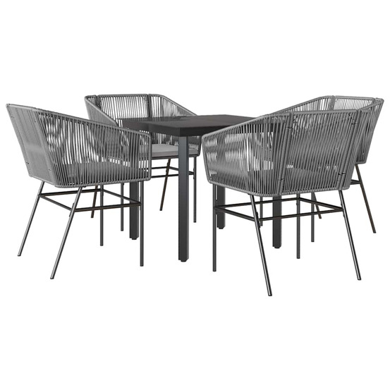 Ensemble à manger jardin coussins 5 pcs gris poly rotin verre