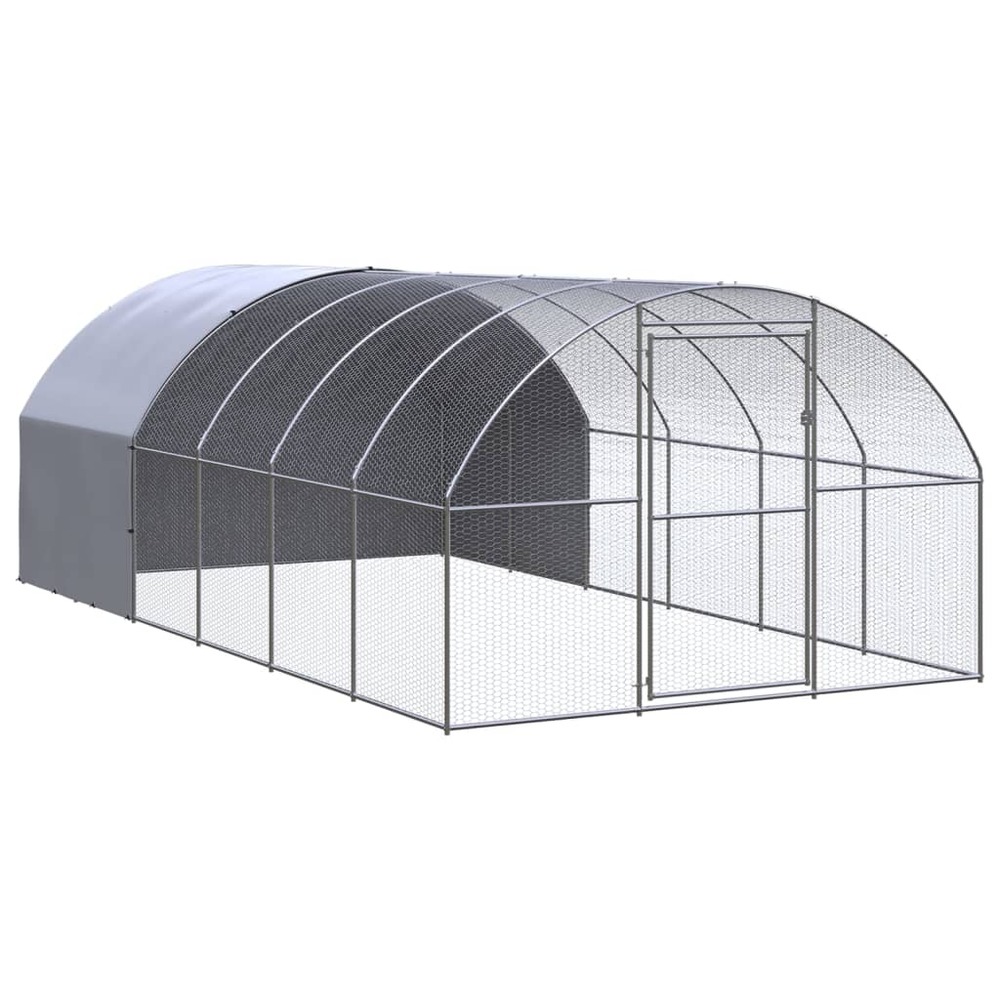 Poulailler enclos cage poules d'extérieur 3 x 6 x 2 m acier galvanisé argent
