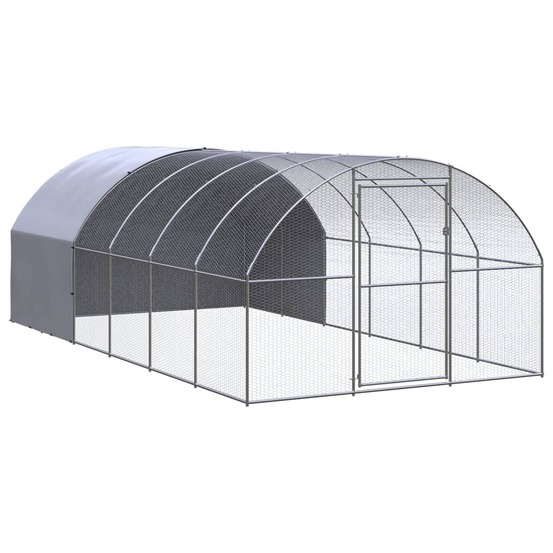 Poulailler enclos cage poules d'extérieur 3 x 6 x 2 m acier galvanisé argent