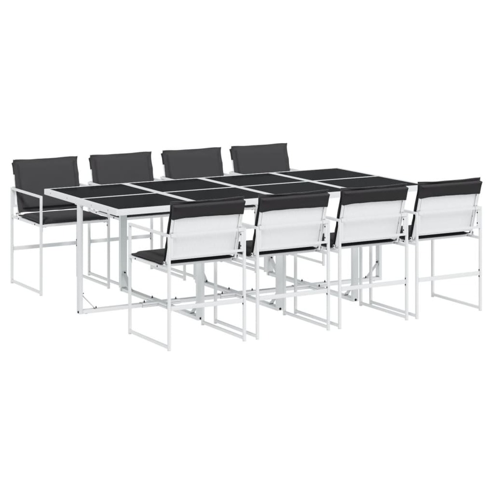 Ensemble à manger de jardin avec coussins 9 pcs blanc textilène