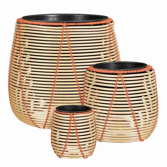 Mica decorations pot de fleurs cancun - 45x45x40 cm - plastique recyclé - beige - set de 3