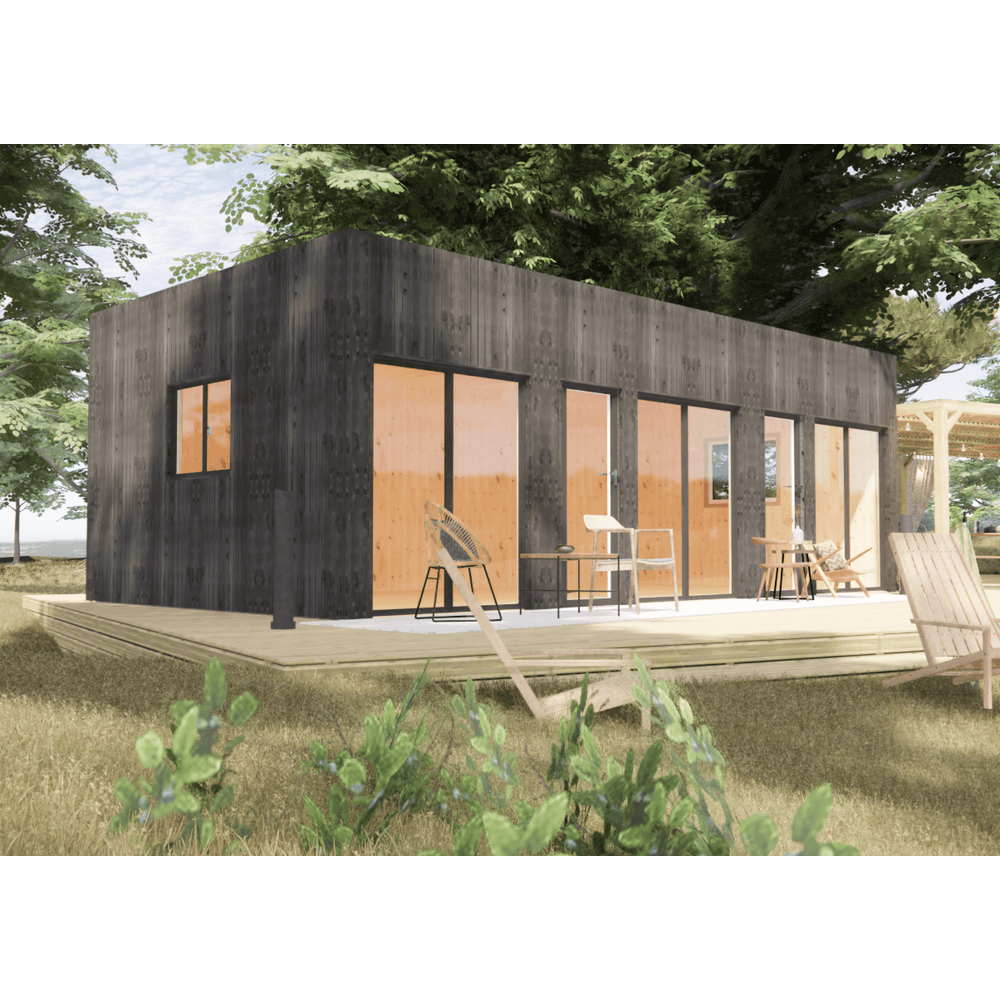 Bureau de jardin 4 saisons en bois 8,8 x 5,7 x 3,2 m / isolation re2020 / menuiseries alu k-line