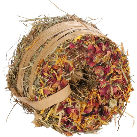 Friandises donut de foin aux fleurs de pissenlit & pétales de rose ø 9 cm p