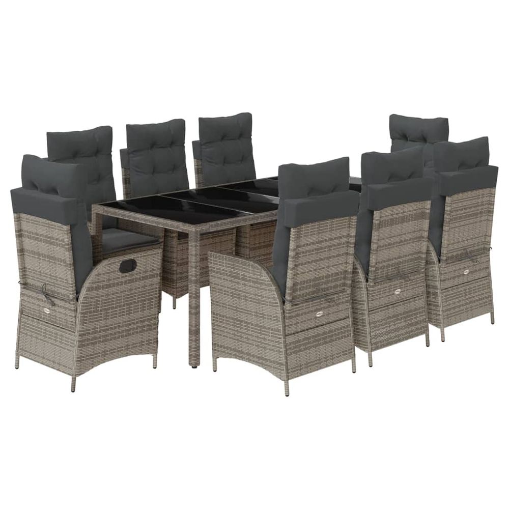 Ensemble à manger de jardin 9 pcs coussins gris résine tressée