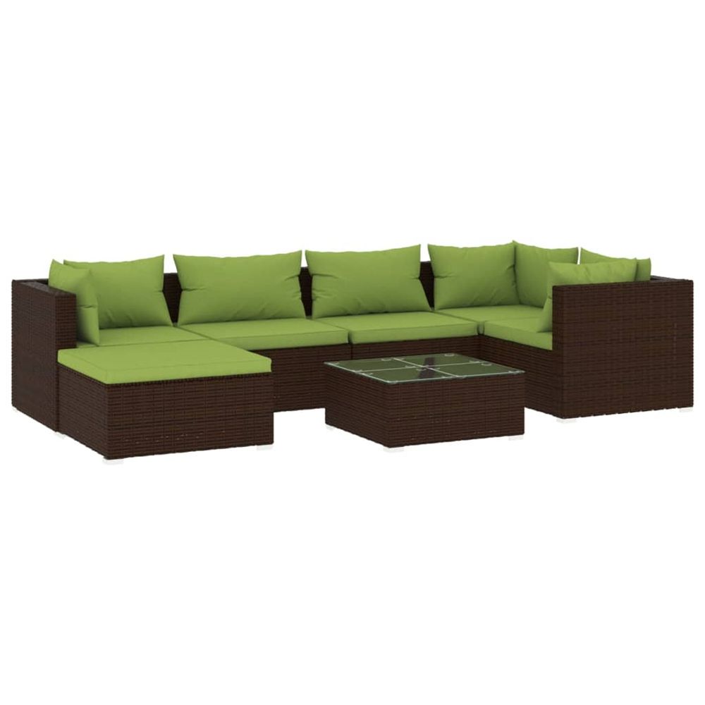 Salon de jardin 7 pcs avec coussins résine tressée marron