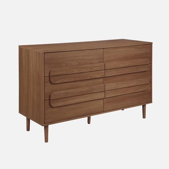Commode vintage décor bois 6 tiroirs - l 120 x p 40 x h 75cm - juliana