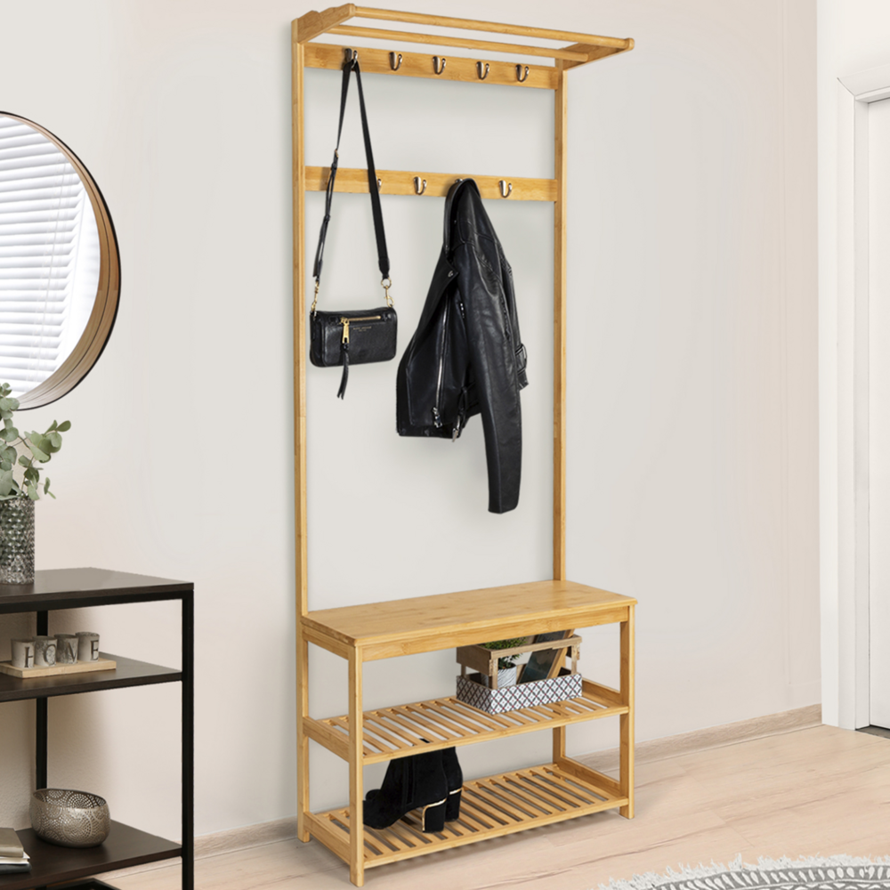 Vestiaire d'entrée bambou lana portant à vêtements et chaussures