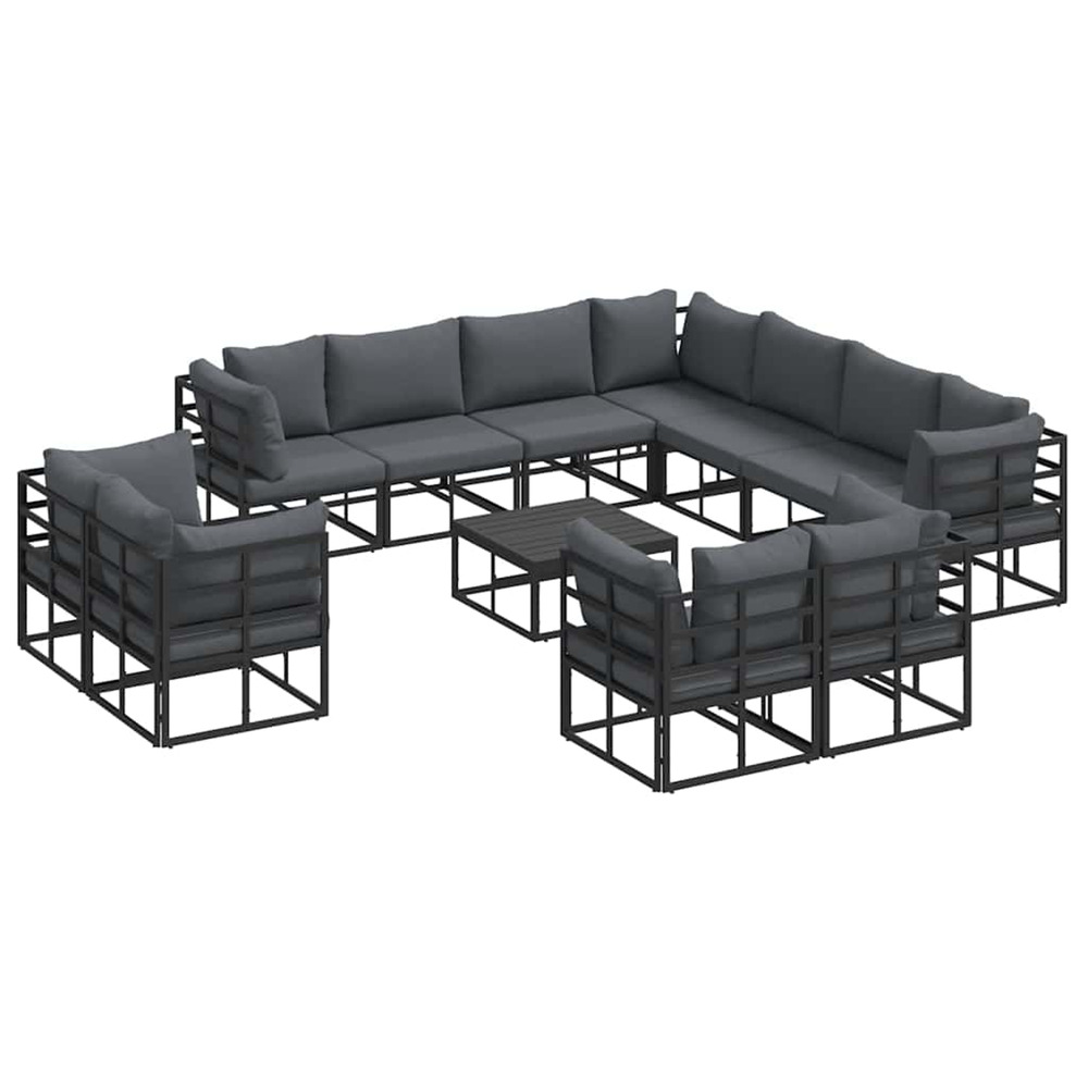 Ensemble de canapé de jardin avec coussin 12 pcs noir aluminium