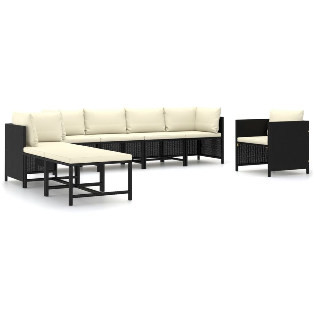 Salon de jardin 8 pcs avec coussins résine tressée noir
