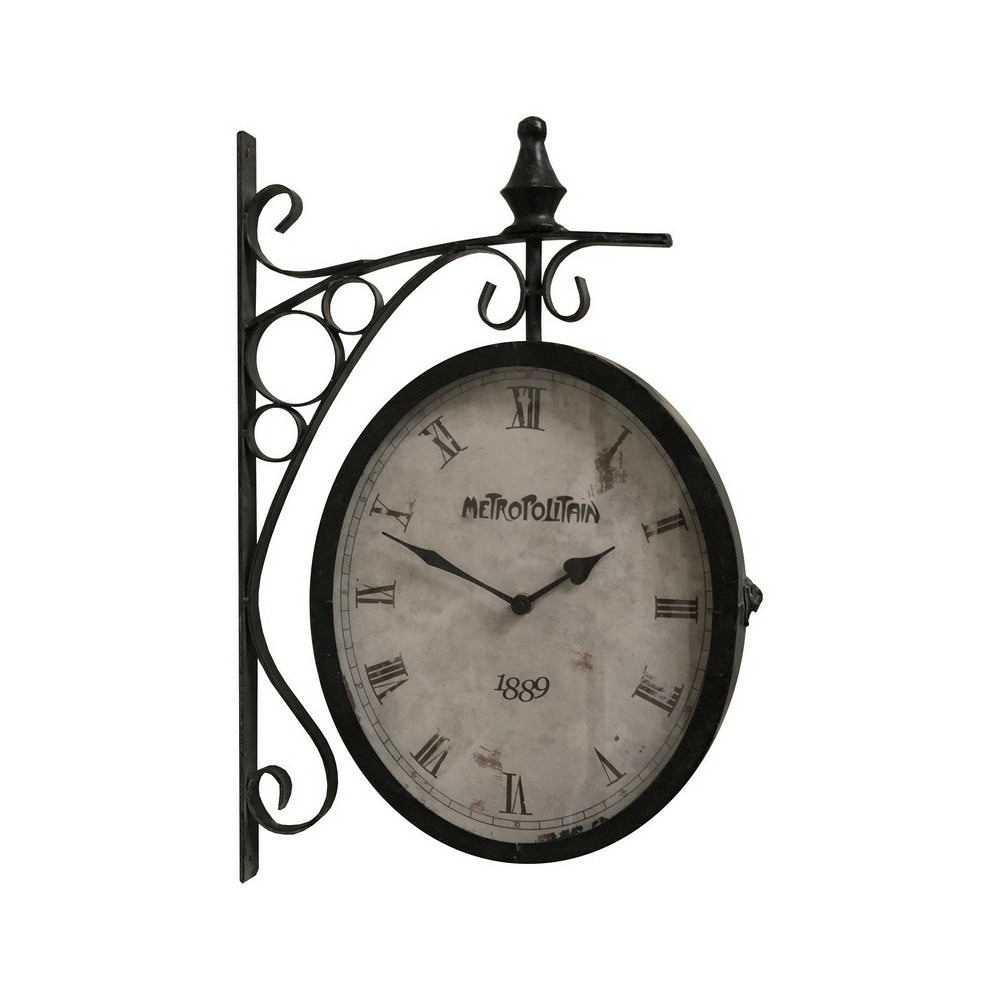 Horloge murale décorative gare double face vintage métal gris 48cm