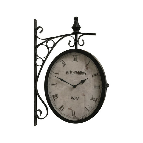 Horloge murale décorative gare double face vintage métal gris 48cm