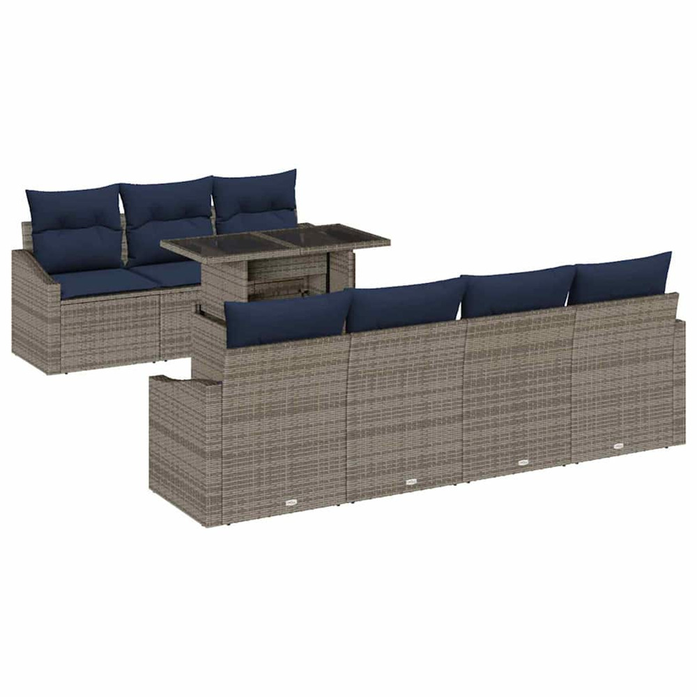 Ensemble de canapé de jardin avec coussin 8 pcs gris polyrotin