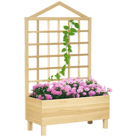 Jardinière treillis bois sapin terrasse grimpantes décoratif 90x43x150cm naturel