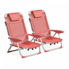 Lot de 2 fauteuils clic clac des plages en polyester rose