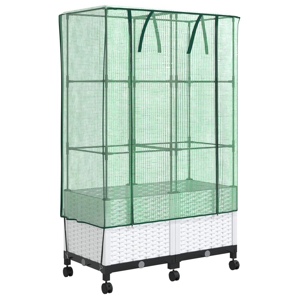 Jardinière de jardin avec couverture de serre et roues 2 pc pp
