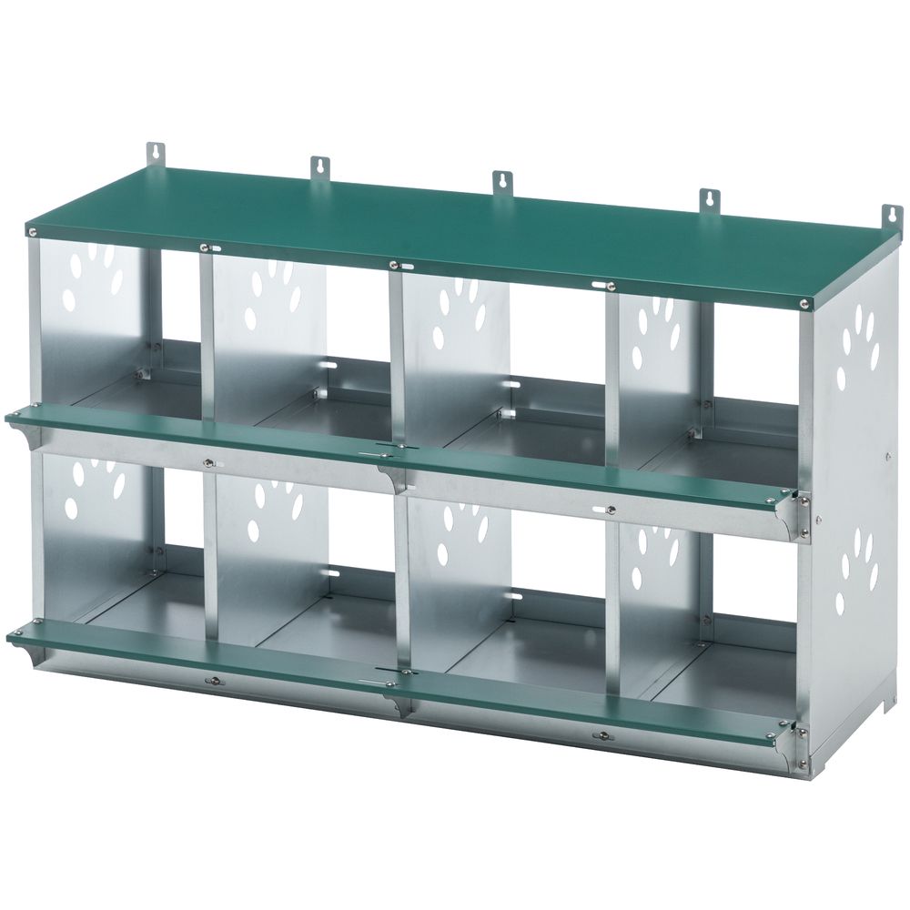 Pondoir poule métal galvanisé pour élevage 8 compartiments fond incliné 108x67x41cm vert