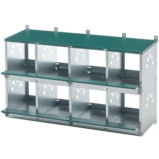 Pondoir poule métal galvanisé pour élevage 8 compartiments fond incliné 108x67x41cm vert